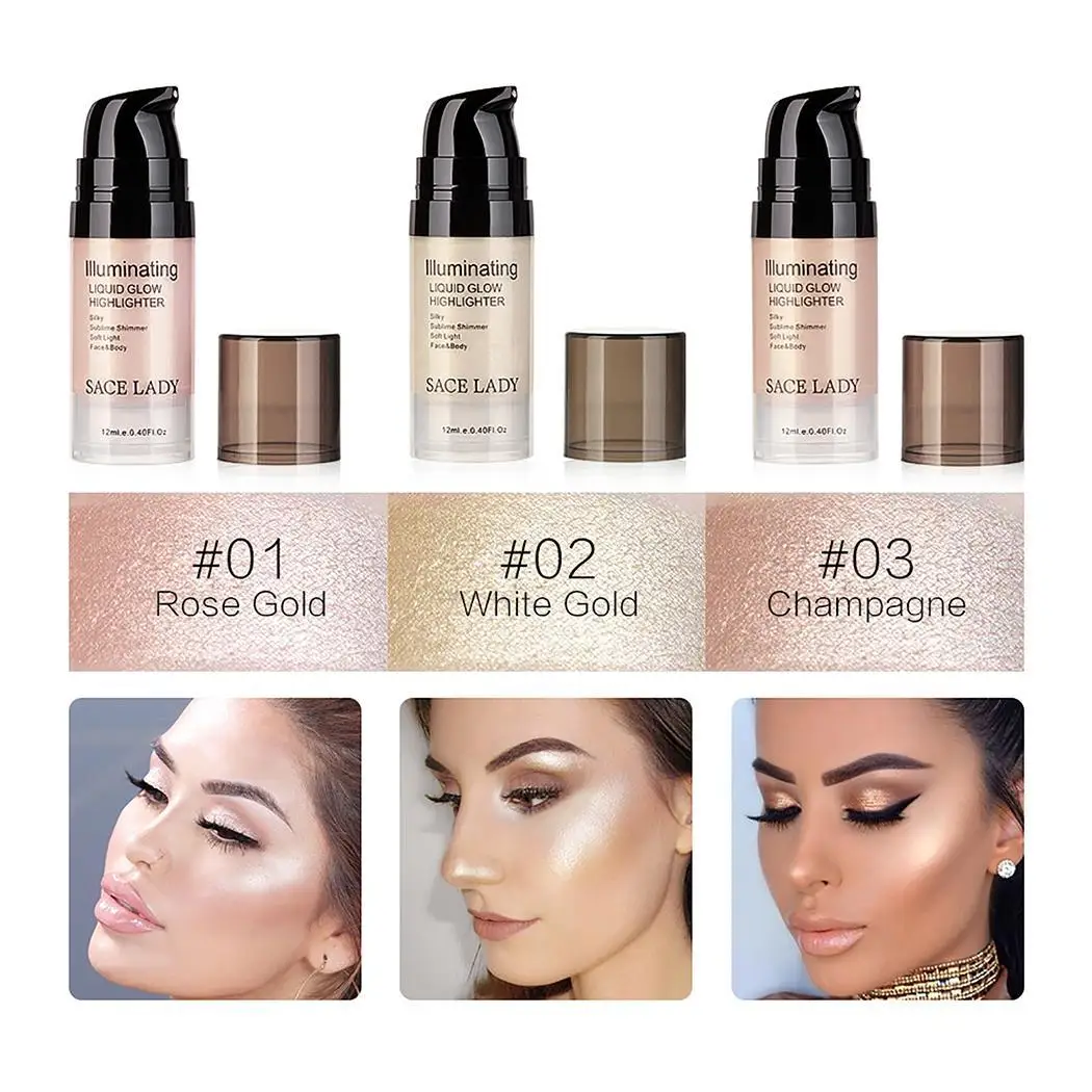 

Women Liquid Glow Highlighter Shimmer Soft 1#, 2#, 3# Face All Skin Types Eyes China Body Makeup 12ml