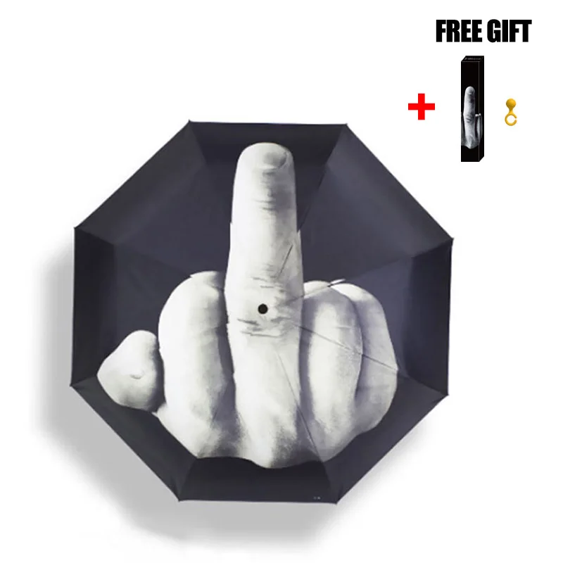 

Three Folding Umbrella For Women Anti-UV Sunscreen Parasol Cool Middle Finger Men Windproof Dual-use Sunny And Rain Umbrellas