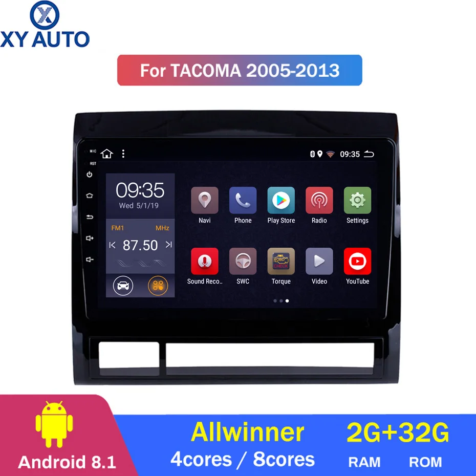 Top 9 inch 2.5D IPS HD multi-touch screen Android8.1 2G RAM 32G ROM NAVI with BT USB WIFI SWC for TOYOTA TACOMA/HILUX 2005-2013 USA 0