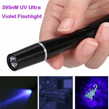 

UV Ultra Violet LED Flashlight 395nM Pen Light LED Flashlight Purple Inspection 2x AAA Lamp Torch Led Light Zaklamp 40MAY7