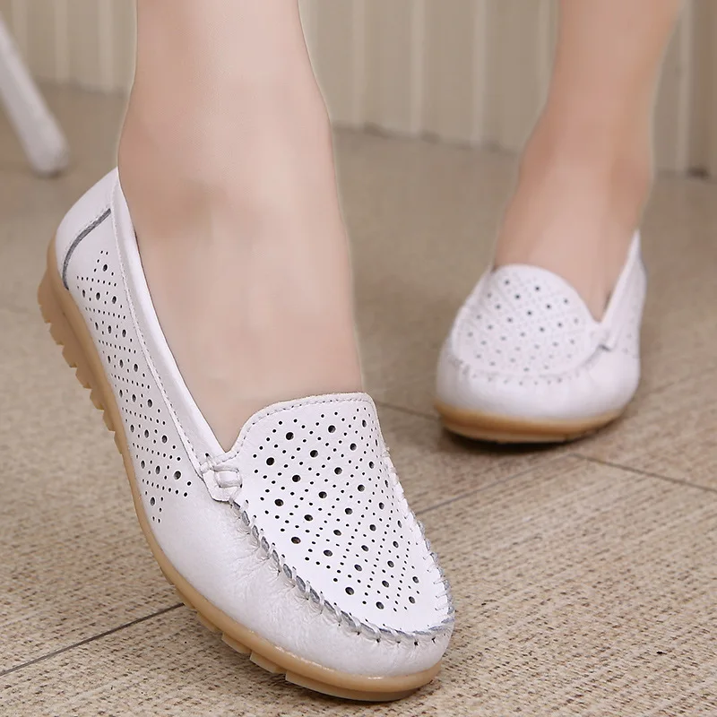 

2019 Spring women flats shoes women genuine leather shoes woman cutout loafers slip on ballet flats ballerines flats zapatos