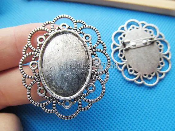 

100pcs Antique Silver/Bronze Handmade Oval Lace Border Brooch/Pin/Breast Pin,Base Setting Tray Bezel,Fit 18mmx25mm Cabochon