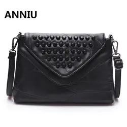 Anniu девушки сумка для womem из мягкой кожи Дамская колющими заклепки Crossbody сумка известные бренды Bolsos Mujer