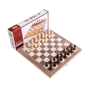 

3 In 1 Wooden Chess Puzzle Chess Backgammon Folding Wooden Chess Game Figures Dice Game Exquisite Excellent Workmanship In Stock