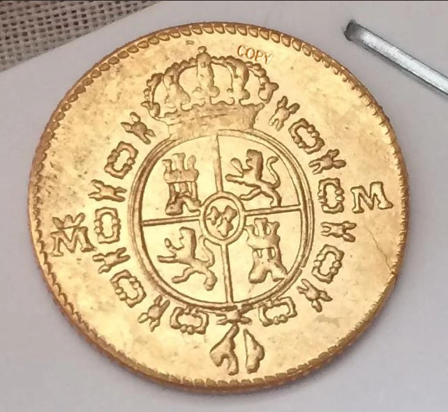 24K-Gold покрытием!$1 Золотая монета! 1788 испанский Золотой 1/2 ESCUDOS DOUBLOON