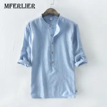

MFERLIER Spring Summer men shirts Stand Collar Cotton linen shirt men Size M-3XL 4 colors