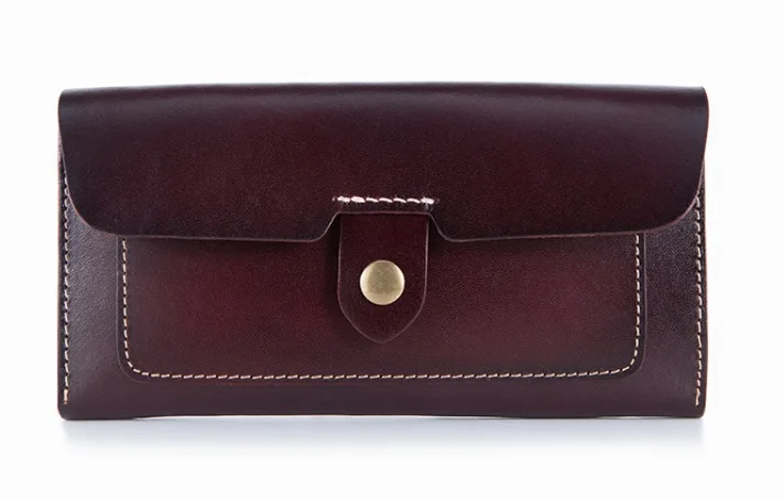 

Leather clutch bag solid color long wallet leather simple retro European and American style men and women mobile phone bag