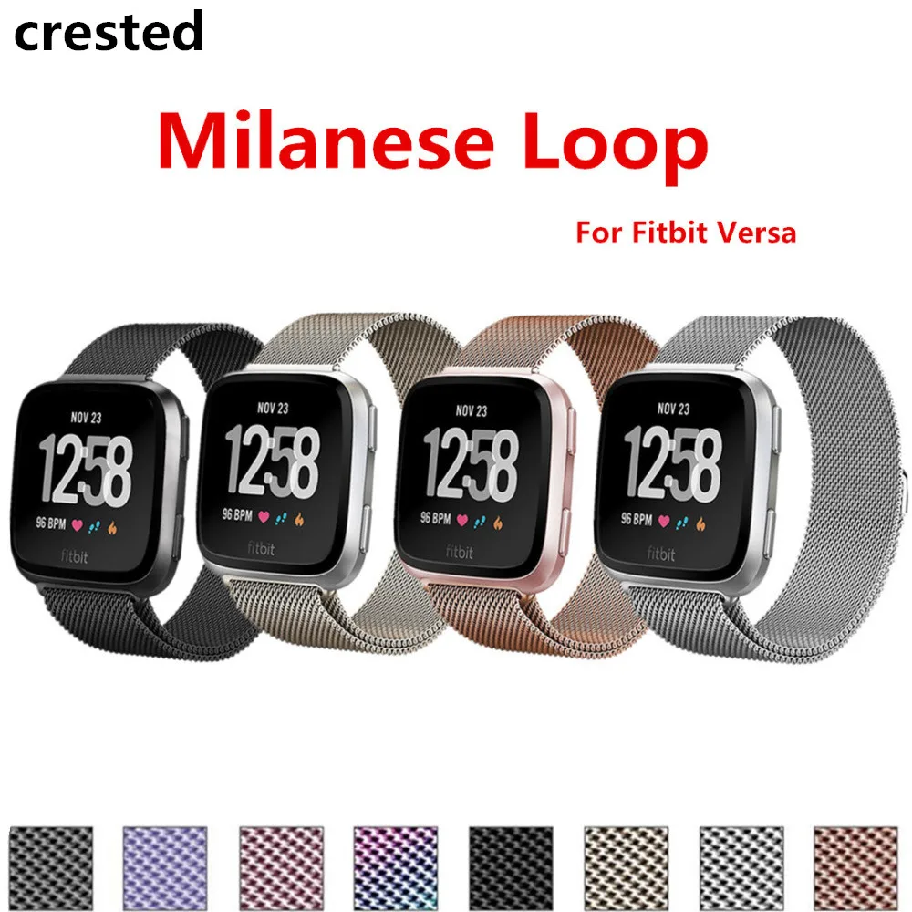 

CRESTED Stainless Steel for Fitbit Versa Strap Band Milanese Loop Replacement Bracelet wrist Strap for Fitbit Versa smartwatch