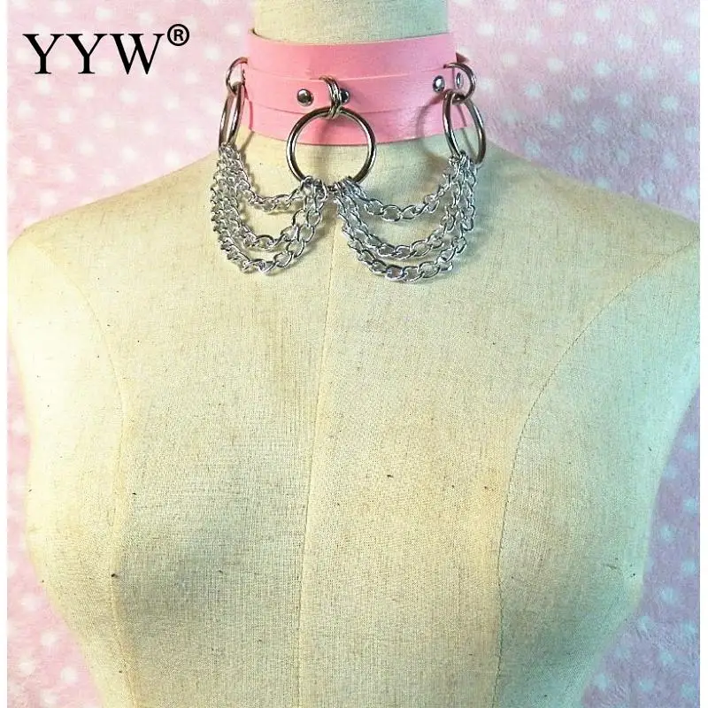 YYW Collares De Moda панк колье ожерелье сексуальный кожаный воротник для женщин круглая цепочка чокер Готический ошейник ожерелье ювелирные изделия - Окраска металла: pink