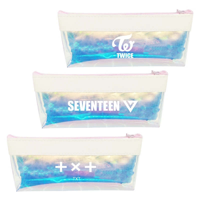 

Twice Colorful Laser Pencil Pen Case SEVENTEEN TXT Fashion Cosmetic Makeup Bag Pencil Bag School Supplies