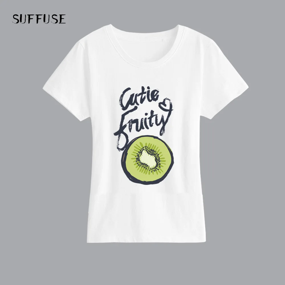 

2018 New T Shirt for Women Kiwi fruits Print Female T-shirt Modal White Short Sleeve Casual Shirt Tee Summer S-3XL Size