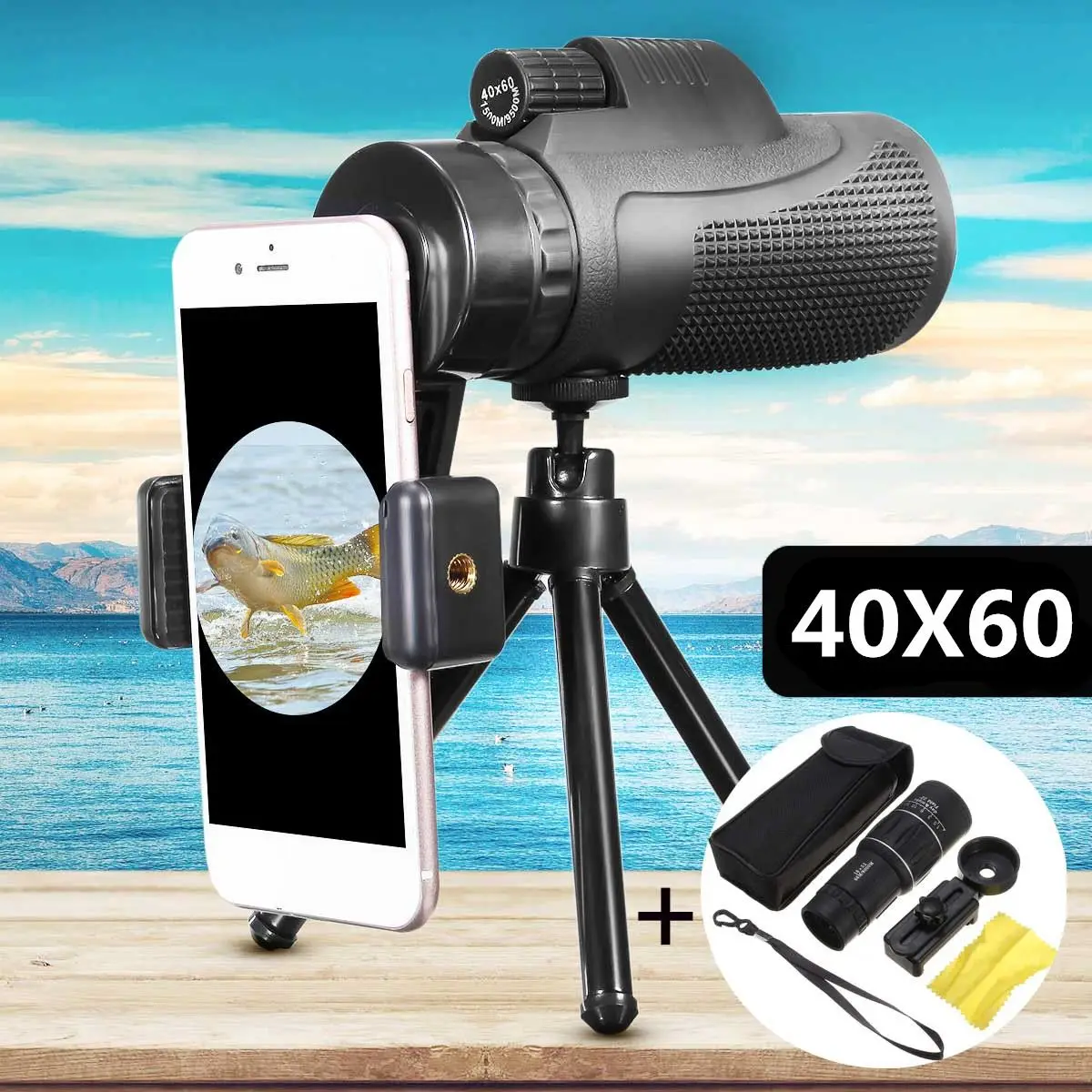 

Universal BAK4 HD 40X60 Zoom Optical Monocular Telescope Mini Monocular Outdoor Hunting Camping Concert Scopes Phone Clip Tripod