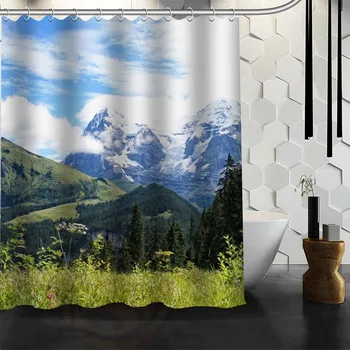 

Custom The mountain scene Waterproof Fabric Bath Shower Curtain Mildewproof Polyester Bathroom Drop Shipping