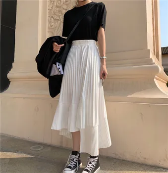 

Chiffon Pink Ruffle Women's Long Skirt High Elastic Waist Irregular Maxi Skirts Womens Spring Summer Office Clothes Women