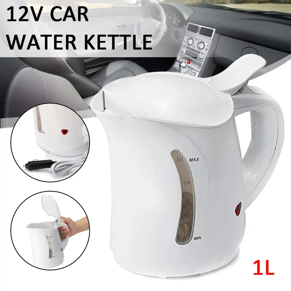

1000ML 12V Car Hot Kettle Portable Water Heater Travel Auto For Tea Coffee Stainless Steel Large Capacity Vehicle Boat Caravan