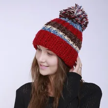 Осенняя и зимняя новая модная вязаная женская шапка, ручная работа, полосатый цвет, сочетающийся бархат с шерстью, шапки с помпонами