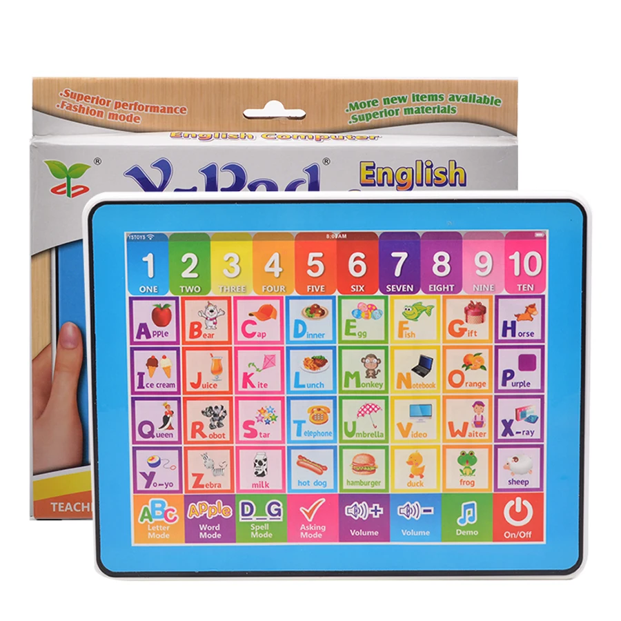 Английский язык многофункциональный компьютер ypad игрушка, 26 букв слова орфография и викторина, 10 цифр и фортепиано Звук для ребенка обучения игрушка