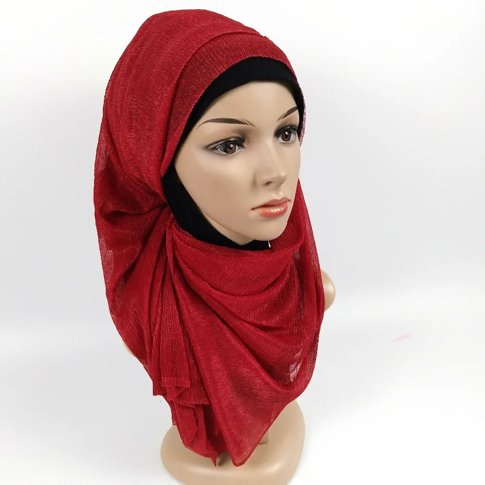 M9 высококачественные блестящие шарфы, простая блестящая эластичная длинная повязка на голову, модный шарф, хиджаб, палантины, мусульманские шали