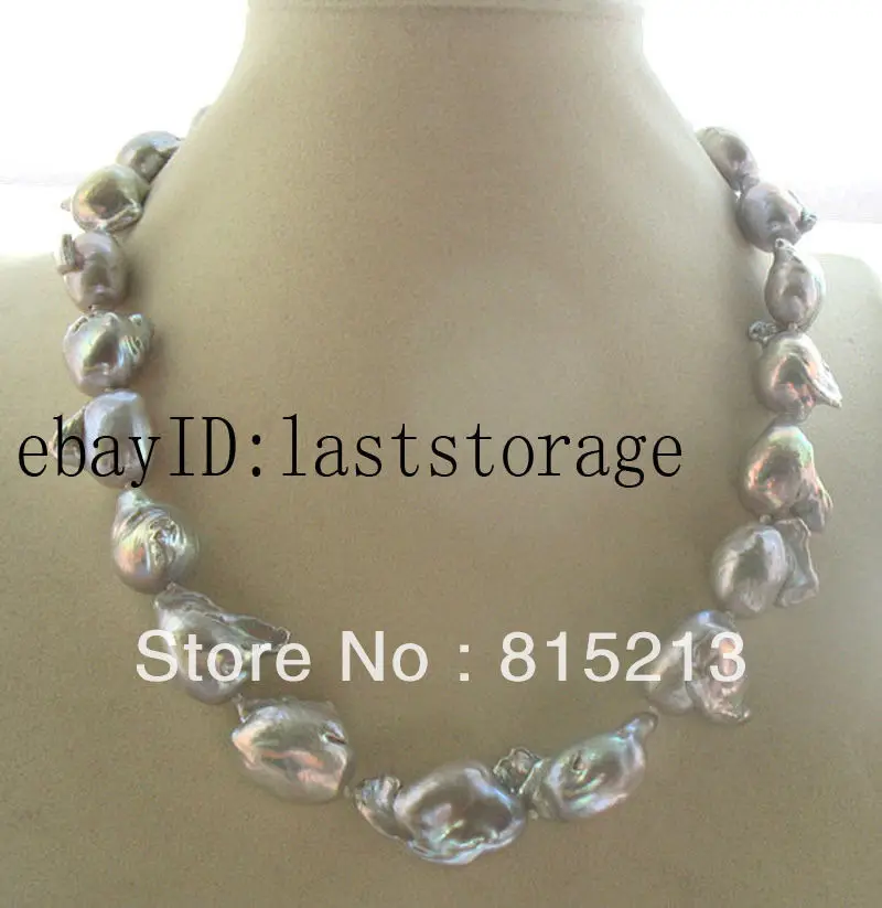 

FREE SHIPPING>>>@@ > N1490 freshwater pearl gray reborn keshi necklace