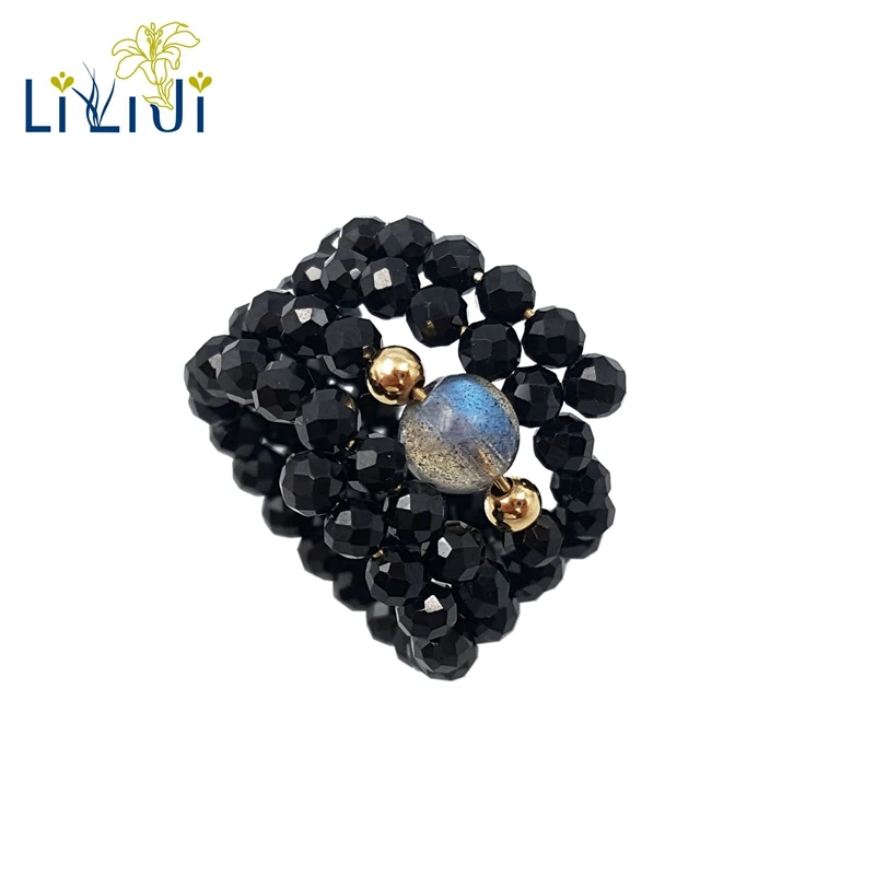 

Lii Ji Natural Black Spinel,Shining Labradorite 925 Sterling silver Gold Plated Ring