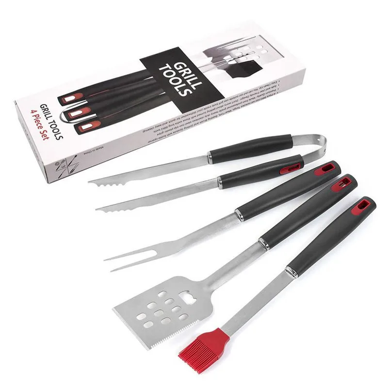 4 Pieces BBQ Tools Set Stainless Steel Grill Outdoor Barbecue Kit Gas Utensils Tongs KC1070 |