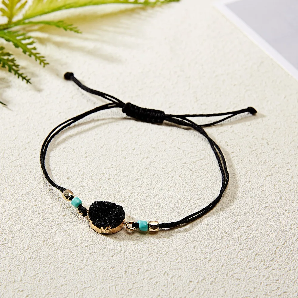 Rinhoo натуральный камень смолы ручной работы бумажные карты браслеты для женщин девушек счастливая веревка Простые Модные ювелирные изделия подарок регулируемый браслет