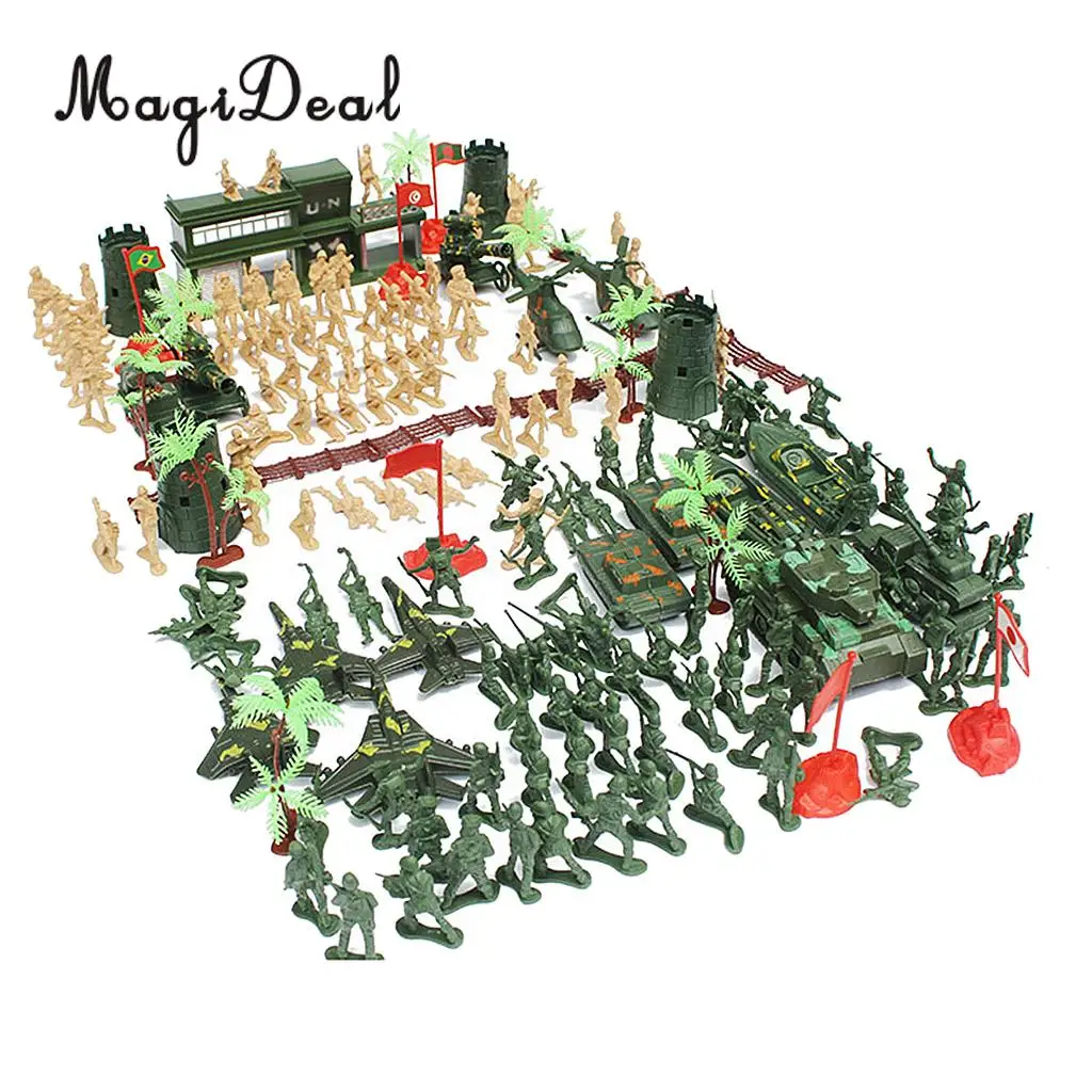188 Pieces Army Men Playset 5cm Soldier Action Figures with Tanks Planes Flags&More Assorted Accessories Boys Kids Toys Gift