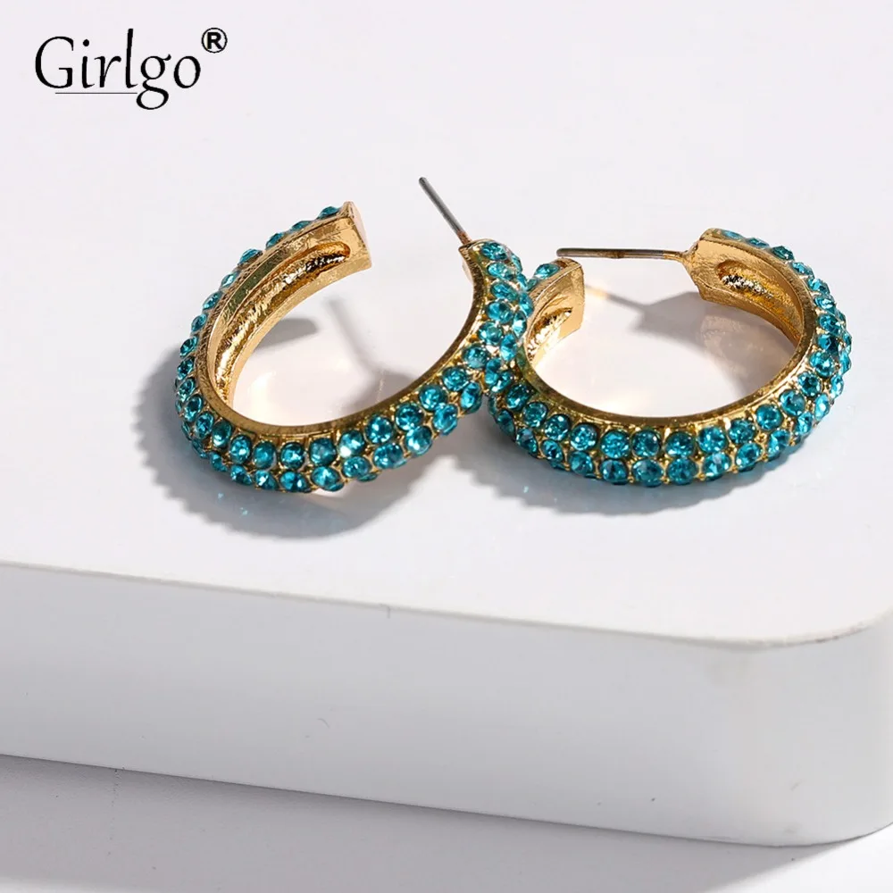 

Girlgo Fashion Crystal Shiny Big Round Drop Dangle Earrings for Women Boho Trendy Bridal Gifts Wedding Statement Earring Jewelry