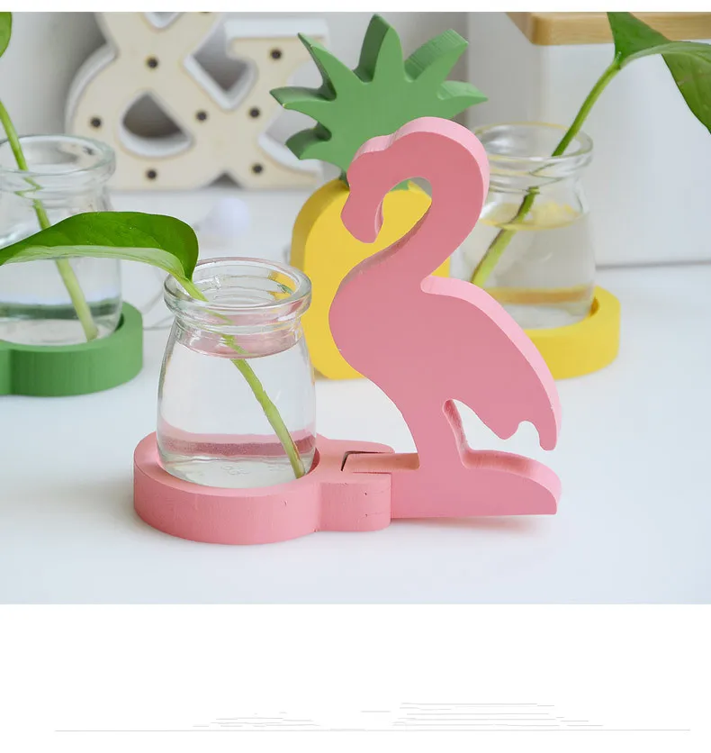 

1PC Wooden Cactus Flamingo Flower Hydroponic Plants Pot Shelf Rack Storage Balcony Succulents Plant Vase Home Decoration MA 004