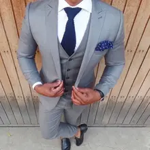2017 Latest Coat Pant Design Light Grey Men Suit Slim Fit Skinny 3 Piece Blazer Groom Style Suits Custom Tuxedo Terno Masculino