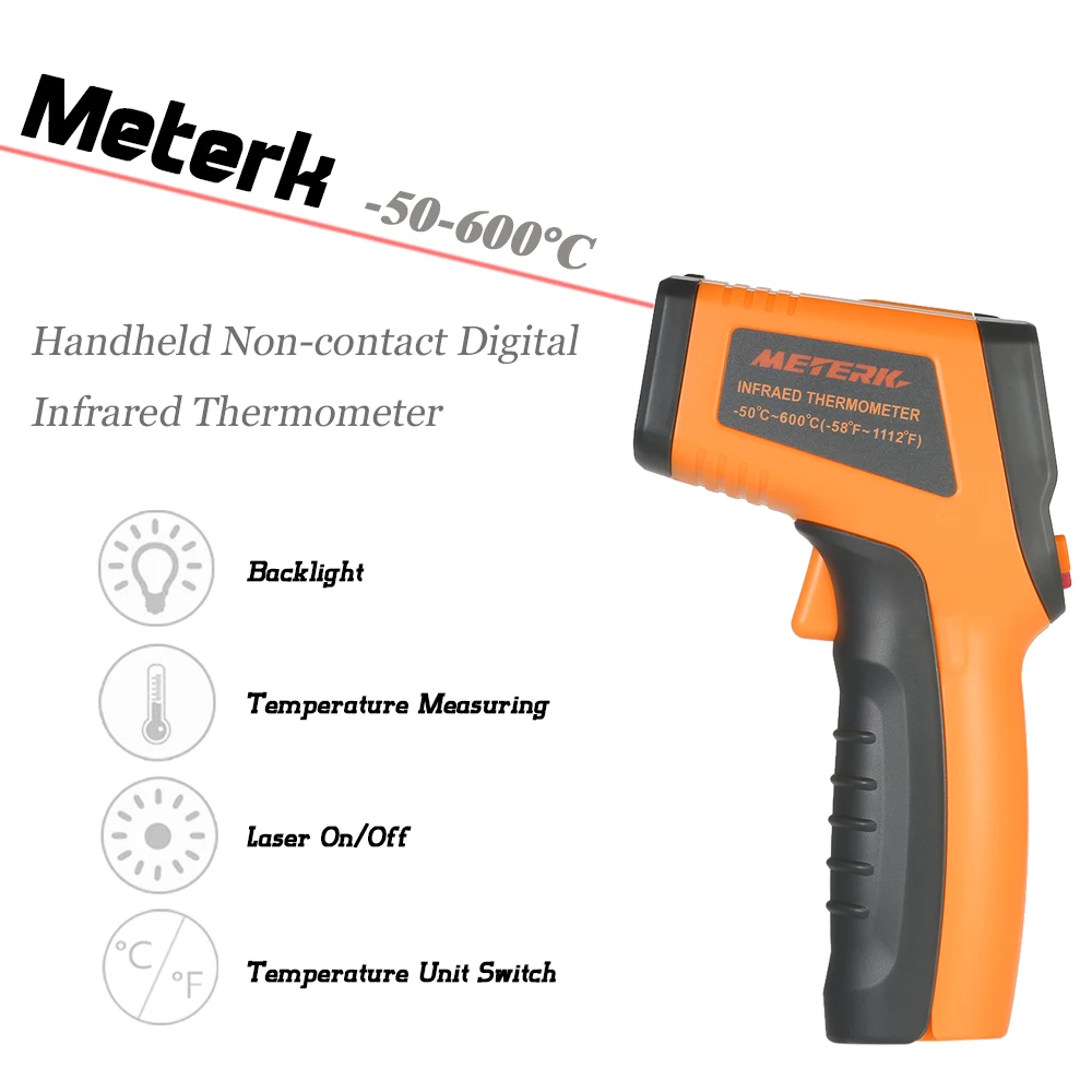 Meterk 12:1 цифровой термометр ИК инфракрасный датчик температуры практичный термометр ЖК-пирометр+ Подсветка-50-600 градусов