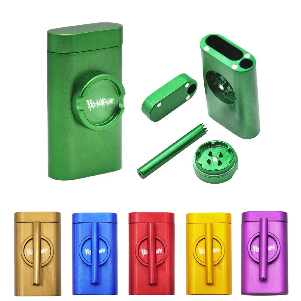 Spices Gold Dugout One Hitter Set With  Build In Grinder Large Storage and More All-in-one Design for Herbs Aluminum Magnetic Box