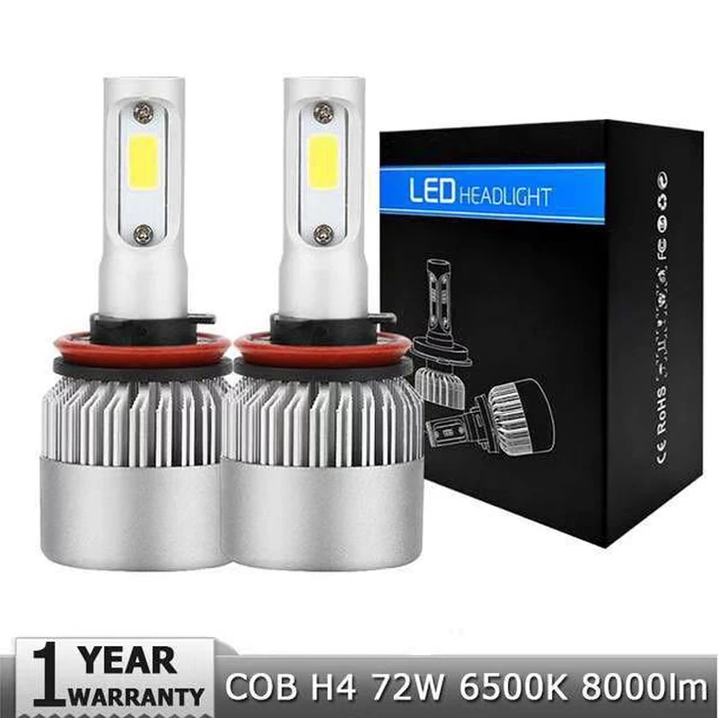 

S2 Auto Car H4 H7 LED Headlights 2X36W 6500K 8000LM 12V COB Bulbs Hi Lo beam 2 / 3 Diodes White Automobiles Near Far Light