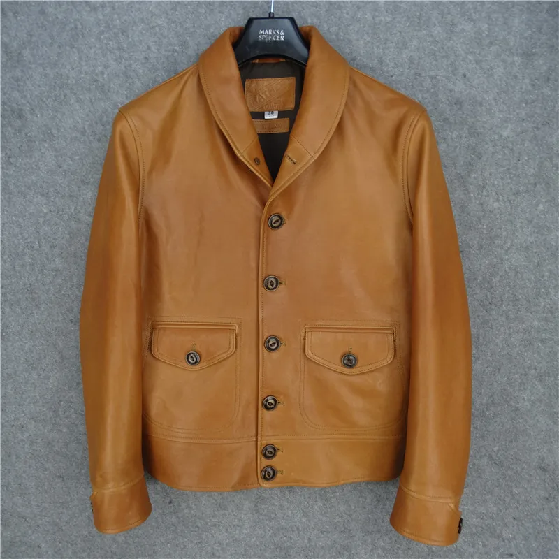 80% OFF Read Description! Asian size men's genuine leather jacket motorcycle slim vintage leather cossack jacket