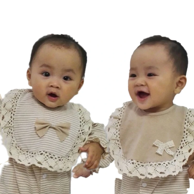 

Newborn Toddler Infant Baby Girls Bowknot Stripe Lace Bibs Saliva Cartoon Towel