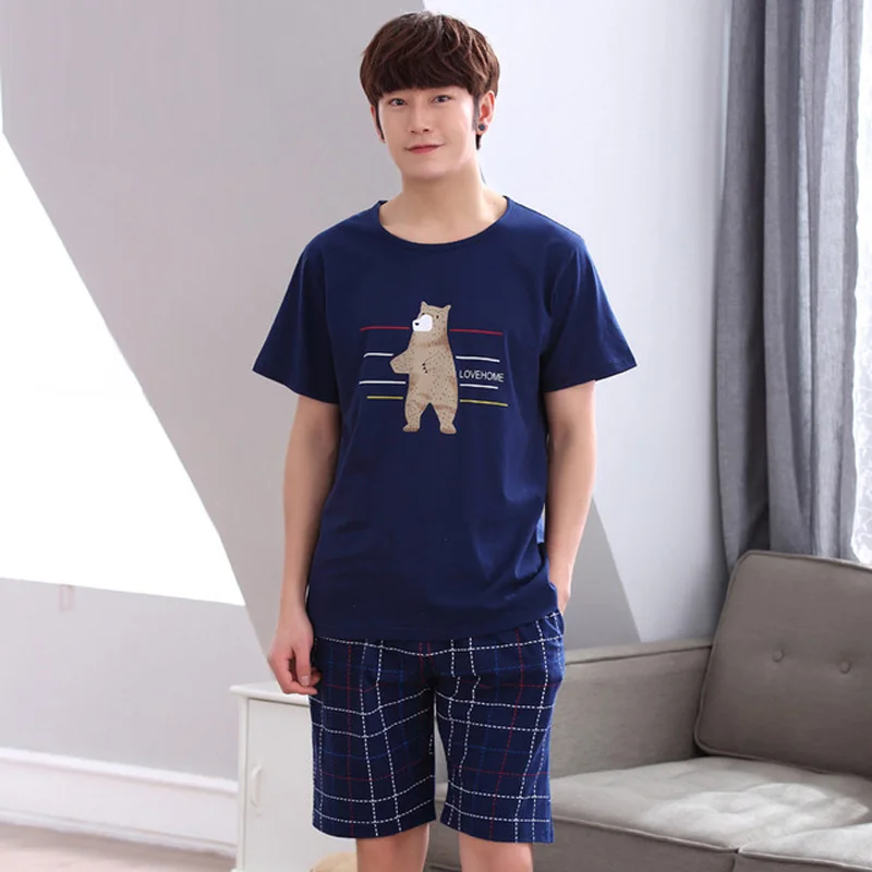 Yidanna Nightwear Men Pajamas Set Cotton Sleepwear Cool Bear Short
