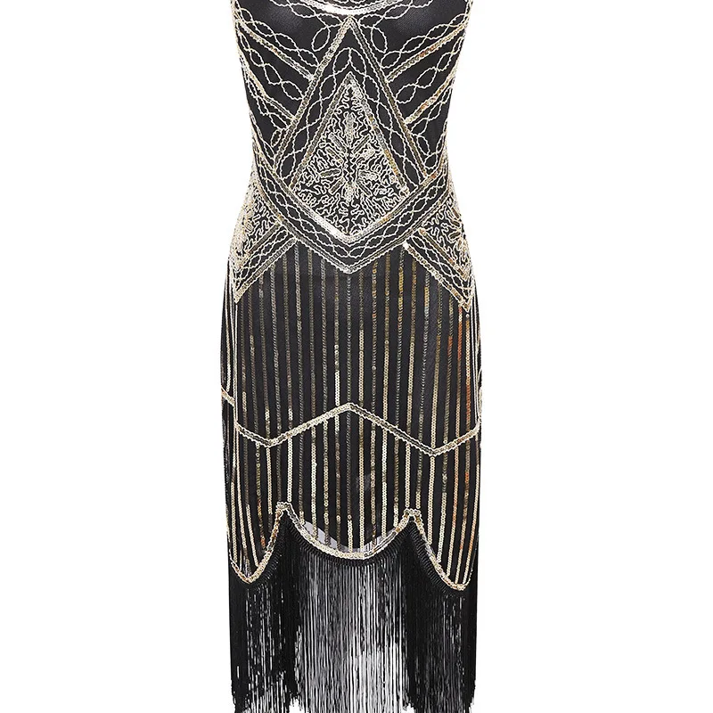 LADIES FRINGE FLAPPER SEQUINED FANCY DRESS SLEEVELESS ADULT CHARLESTON COSTUME THE GATSBY 1920'S 1930'S