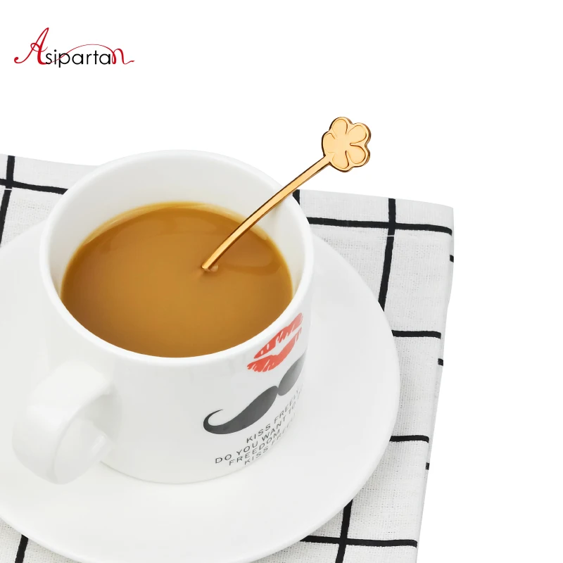 Asipartan المقاوم للصدأ زهرة شكل ملعقة قهوة مقبض عازمة المجارف ل كريا الحلوى الجليد الشاي القهوة التحريك ملعقة coffeeware