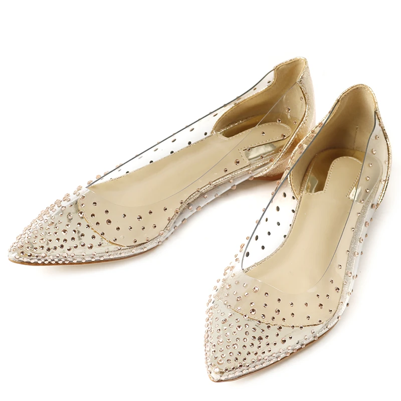 Buono Scarpe/прозрачные свадебные туфли на плоской подошве с острым носком украшенные