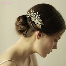 Jonnafe Pretty Gold Leaf Hair Comb Bridal Headpiece Opal Crystal Wedding Hair Jewelry Accessories Women Tiara