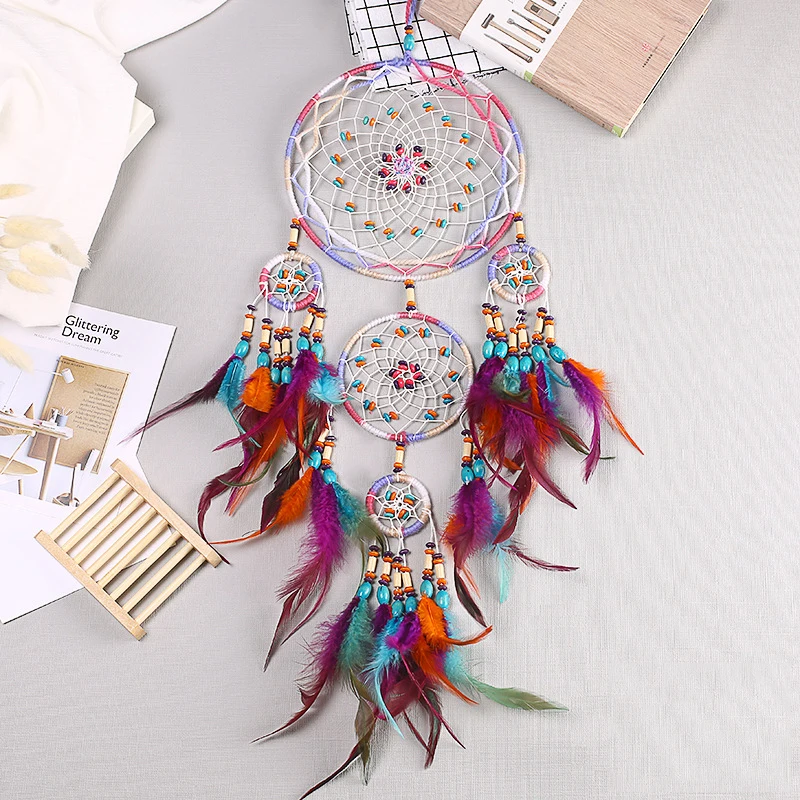 Nuevo creativo todo hecho a mano cinco anillos atrapasueños colgante sala de estar decoración de la pared colgante hermoso adorno colgante Nuevo creativo todo hecho a mano cinco anillos atrapasueños colgante sala de estar decoración de la pared colgante hermoso adorno colgante