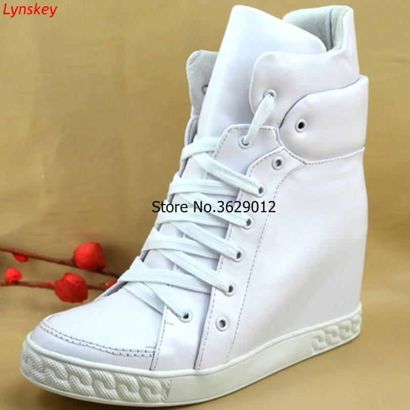 

Spring Women Boots White Wedge Platform Boots Hidden Heel Shoes High Top Casual Shoes for Woman Ankle Boot
