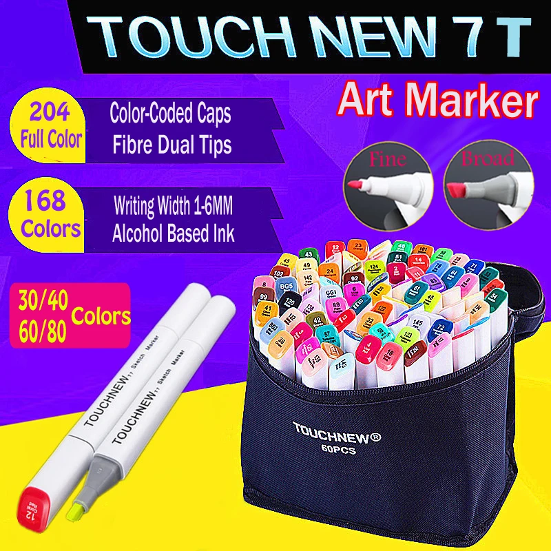 

Touchnew 30/40 Colors Alcohol-Based Art Markers Set Twin Fiber Nibs Drawing manga Comic Marker Pens illustration fashion Anime