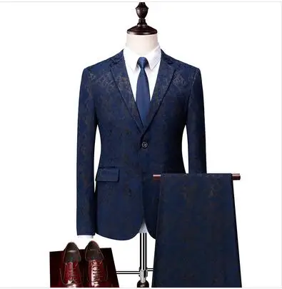 6XL Мужской комплект из 3 предметов(куртка+ брюки+ жилет) Свадебные, банкетные, вечерние мужские костюмы, пиджаки, брюки, жилеты можно приобрести отдельно - Цвет: blue 2-piece set