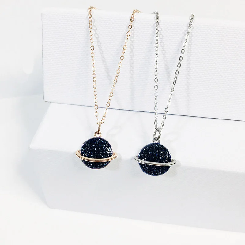 

2019 new arrival Fashion 2 colors Blue statement Crystal Planet 925 Silver Necklace as a gift for women free shipping