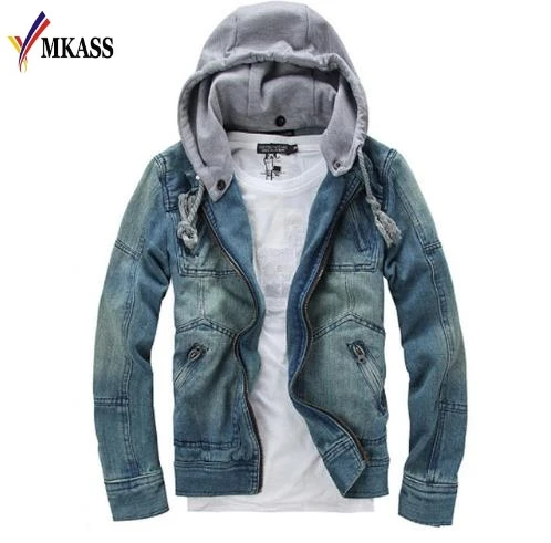 2017 Hot Sale Fashion Men Denim Jacket Detachable Hooded Men Denim Jacket Jeans Coat Size M-5XL