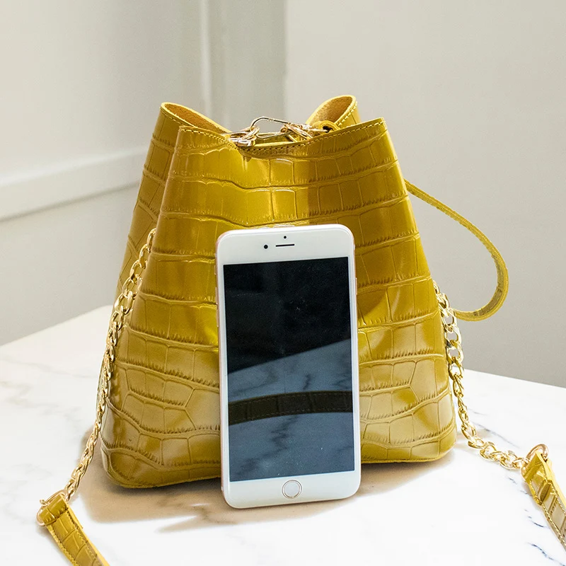 Ladies Hand Bag Yellow Bucket Bags Alligator Leather Women Bag Handbags Famous Brands Summer Beach Bags 2019 Sac  Seau Femme