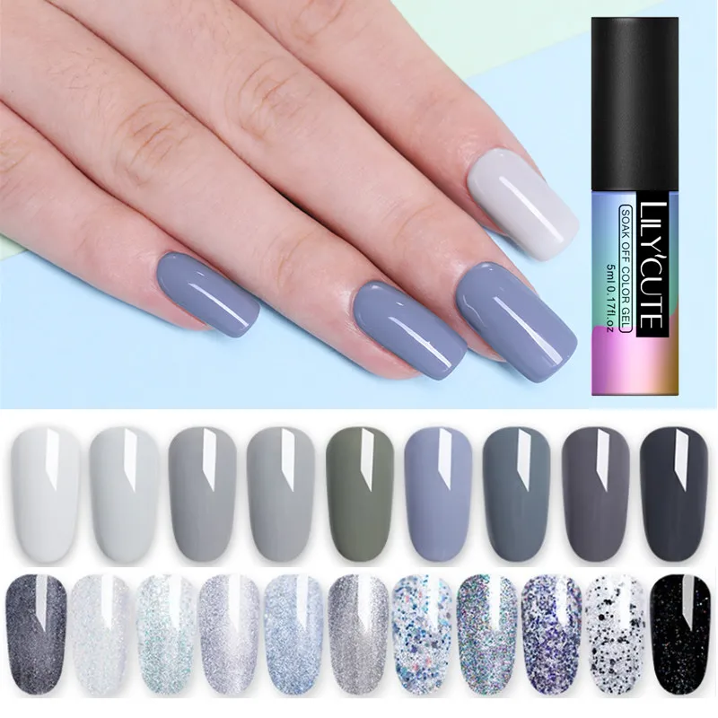 

LILYCUTE 5ml Grey Brown Coffee Color Gel Polish Soak Off UV Pure Nail Color Gel Polish Lacquer Long Lasting Nail Art Gel Varnish