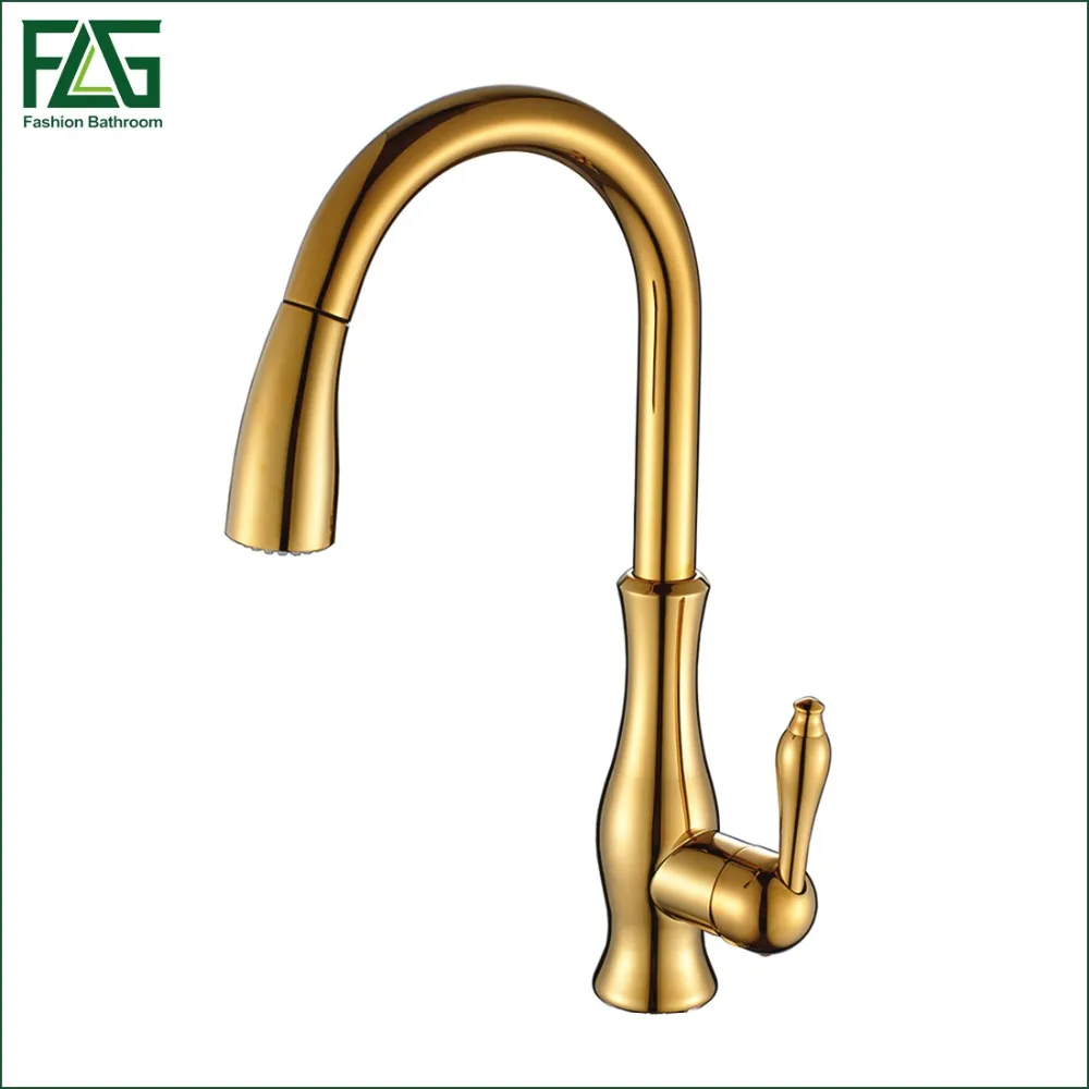FLG Kitchen Faucet Pull Out Deck Mounted Pull Swivel 360 Degree Rotating Cold And Hot Tap