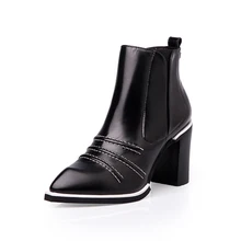 Женские ботильоны из натуральной кожи с острым носком; Новое поступление; модные женские ботинки из натуральной кожи на квадратном каблуке; сезон весна-осень; 0205
